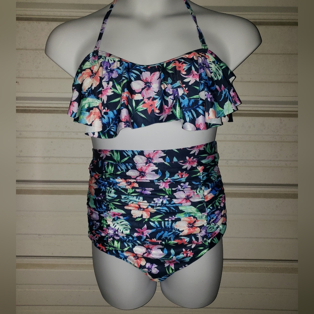 XL Size 2 Piece Tropical Swimsuit Floral New High waist Bikini Swim